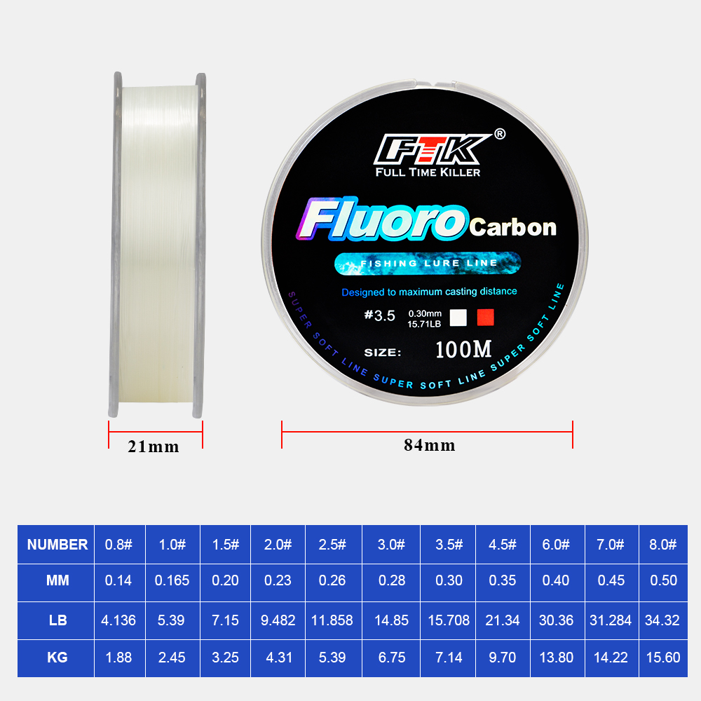 خيط صيد FTK بطول 100 متر، قوة  - مراجعة Fluorocarbon Line وسعره